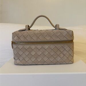 Bottega Veneta Suede Intrecciato Bang Bang Vanity Case Ecru